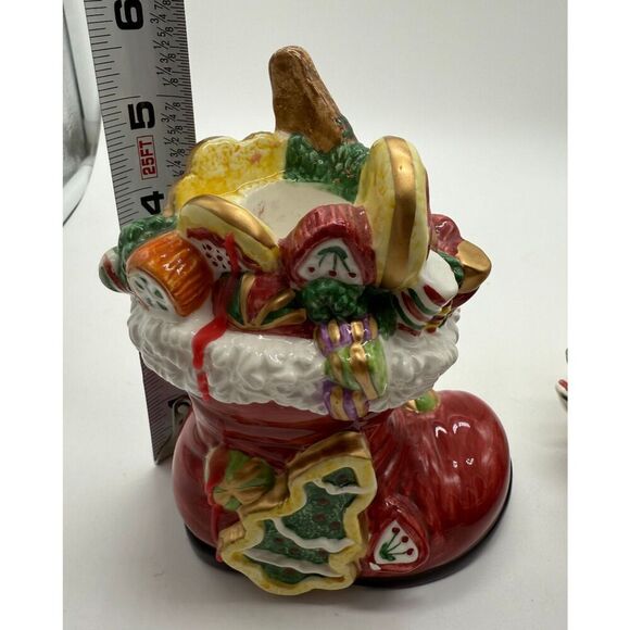 Fitz and Floyd Santa's Sweets Candy Cookies Boots Candleholders Set of 2 - Picture 8 of 9